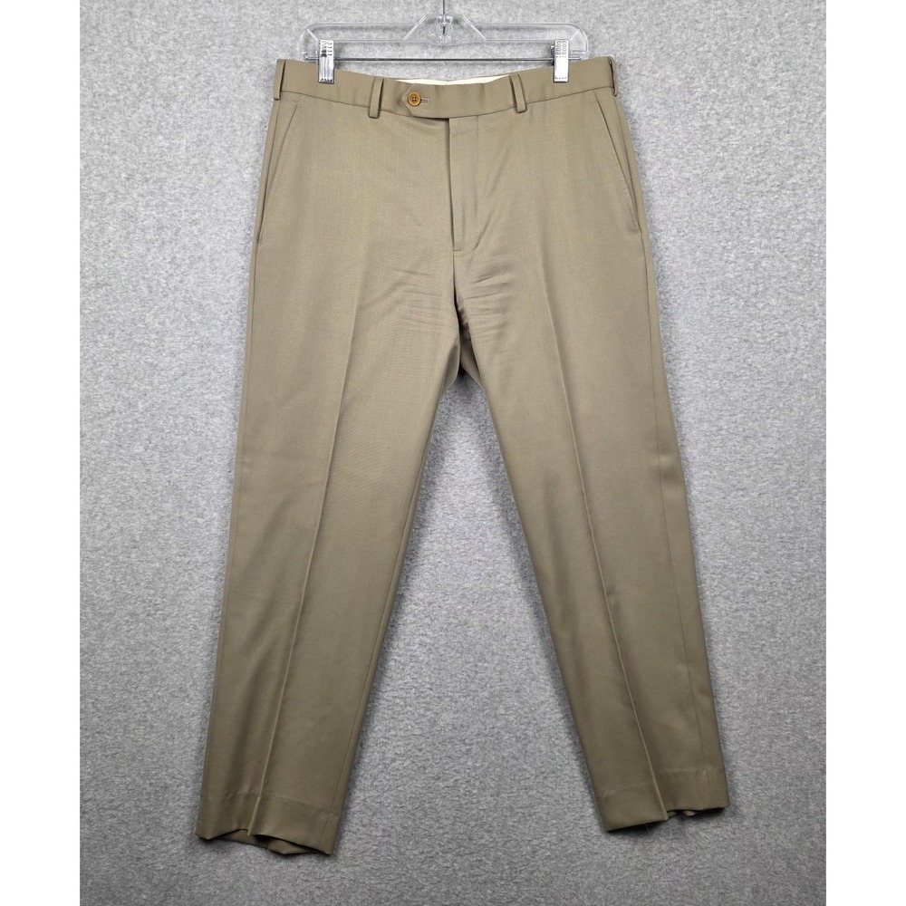 Brooks Brothers Regent Pants Mens 35x28 Beige Wool Flat Front Dress Trousers